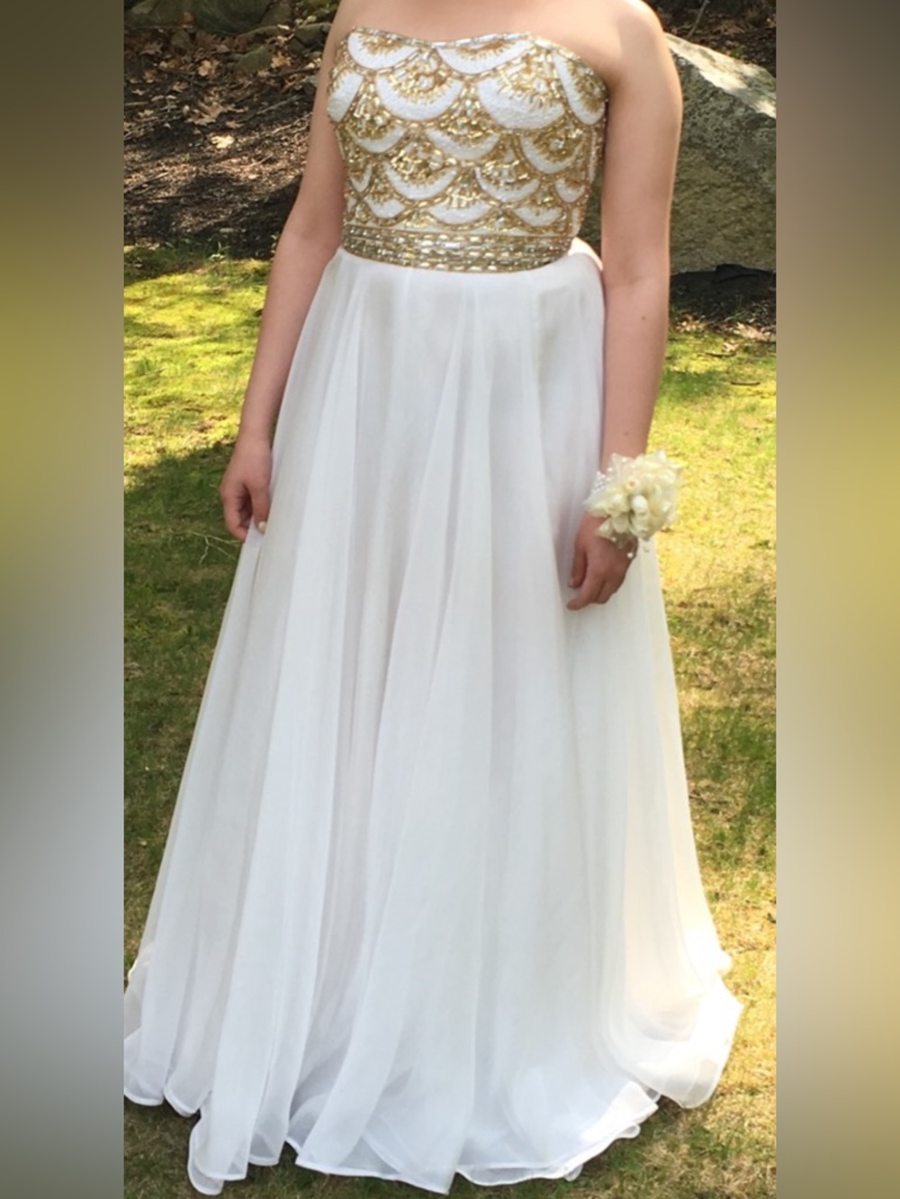 Sherri Hill White and Gold formal Dress